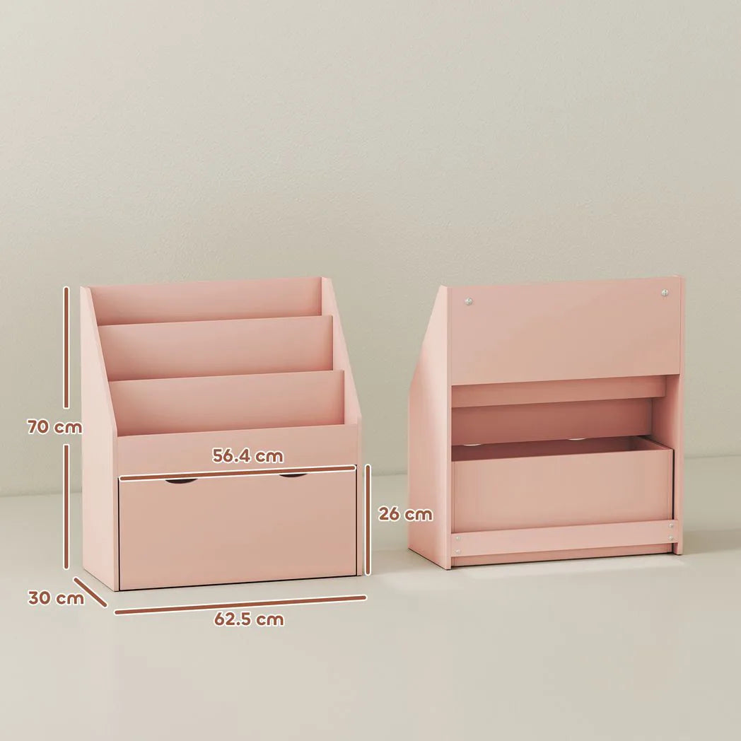 AIYAPLAY Bookcase for Kids with Shelves, Drawer, Bookcase for Bedroom, Playroom, Pink