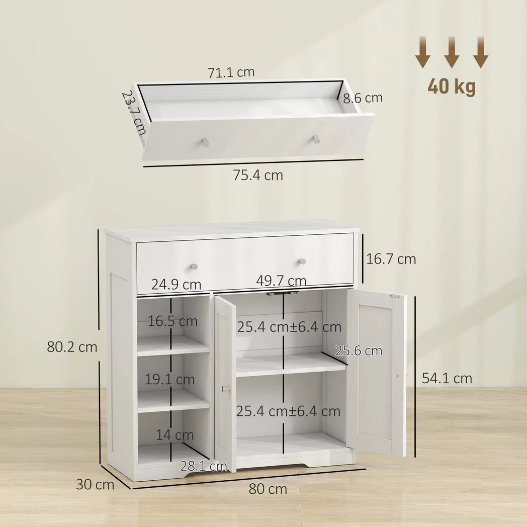 HOMCOM Bathroom Floor Cabinet, Freestanding Bathroom Cabinet with Drawer, Door, Open Shelves, White