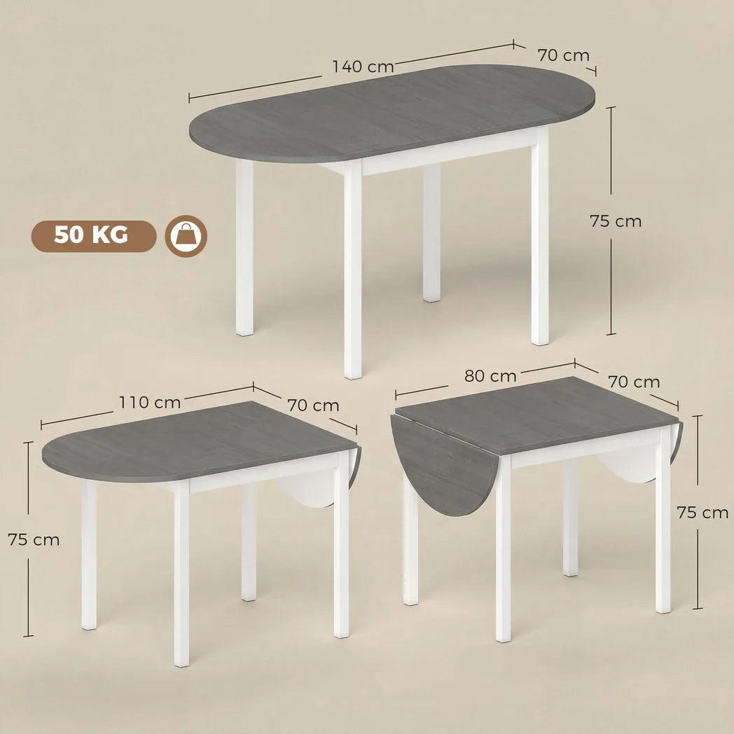 HOMCOM 4-6 Person Wooden Drop-Leaf Table - Grey