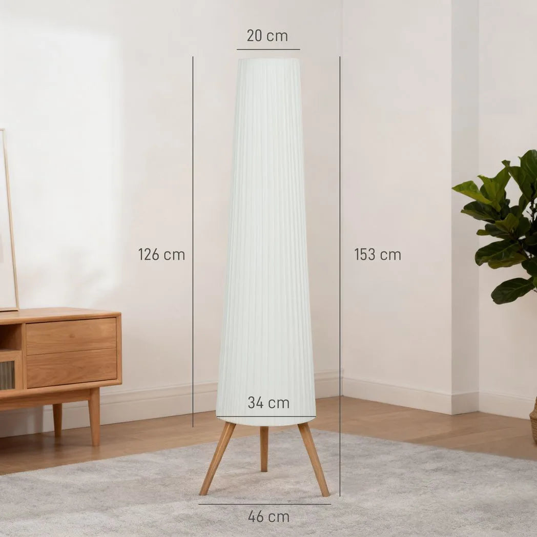 HOMCOM Dimmable Tripod Floor Lamp with Foot Switch, Nordic Standing Lamp with Fabric Shade, 153cm, White, White and Natural