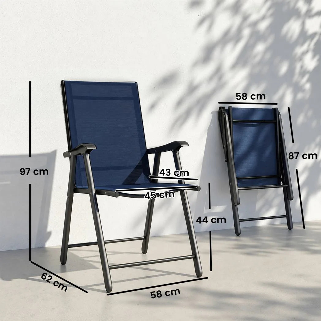 Outsunny Folding Garden Chairs Set of 4, Foldable Garden Dining Chairs with High Back, Armrests, Texteline Seat, Navy Blue