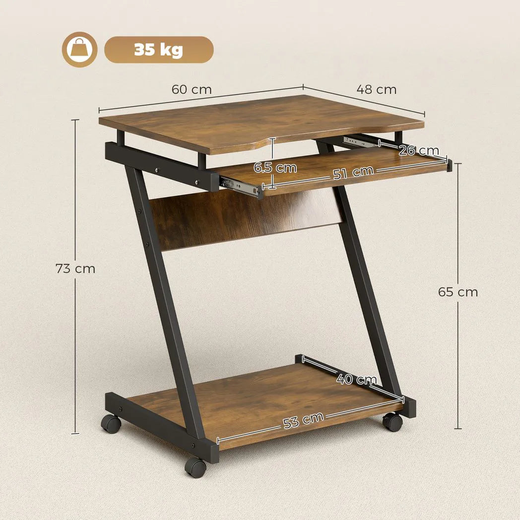 HOMCOM Movable Computer Desk with 4 Moving Wheels and Keyboard Tray