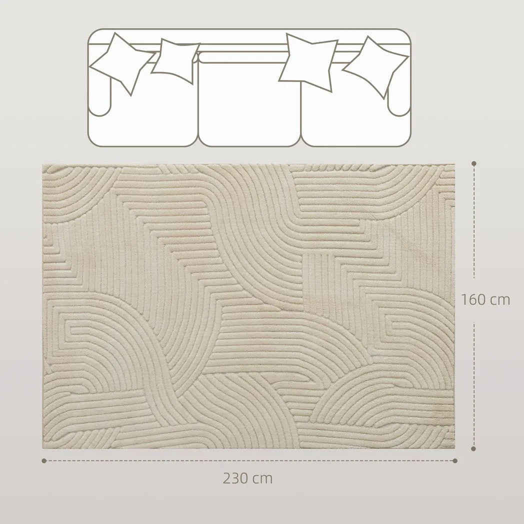HOMCOM Modern Geometric Rug, Thick & Plush, Non-Slip, 230 x 160 cm, Cream, Living Room, Bedroom, Office