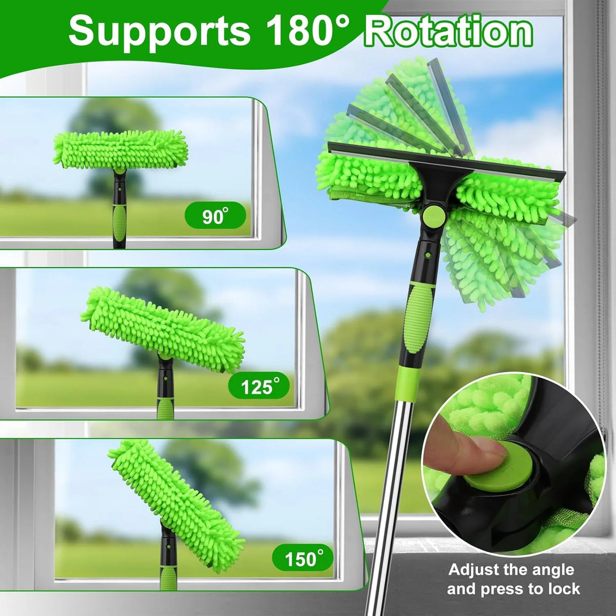 4.5M Telescopic Extendable Window Cleaner Equipment Glass Cleaning Squeegee green