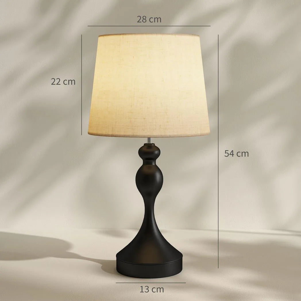 HOMCOM Set of Two Three-Colour Lamps, with USB Ports - Black/Beige