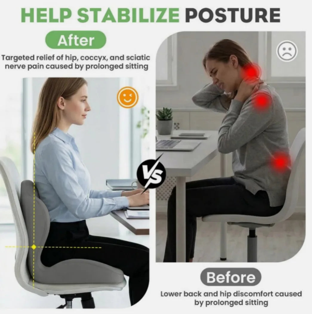 2-in-1 Ergonomic Back and Seat Cushion with Lumbar Support Tailbone Pain Relief