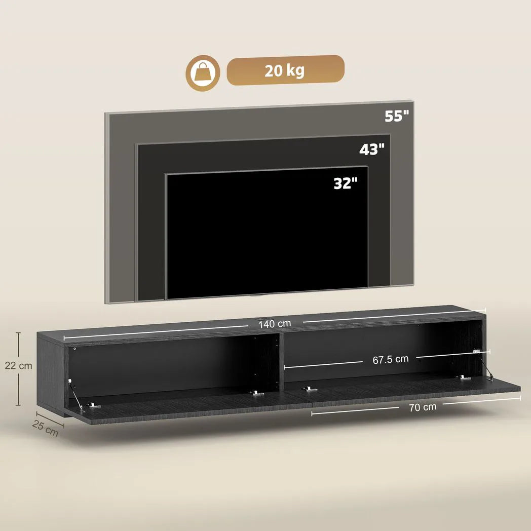 HOMCOM 140cm Floating TV Stand, Wall Mount TV Unit with Cable Management Hole, Fits up to 72" TV, Black