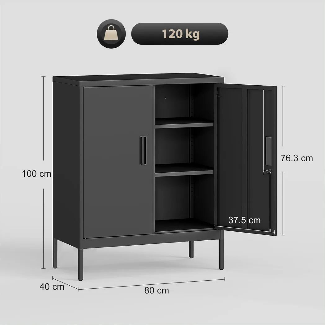 HOMCOM Metal Storage Cabinet with Lock and Adjustable Shelves - Black