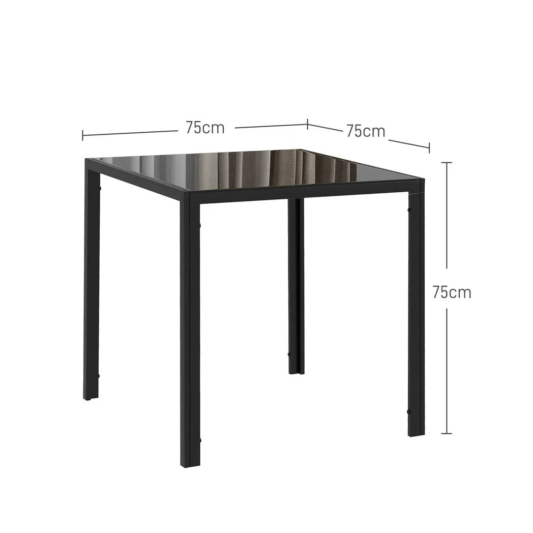 HOMCOM Modern Square Dining Table for 2-4 People, with Glass Top & Metal Legs, Black