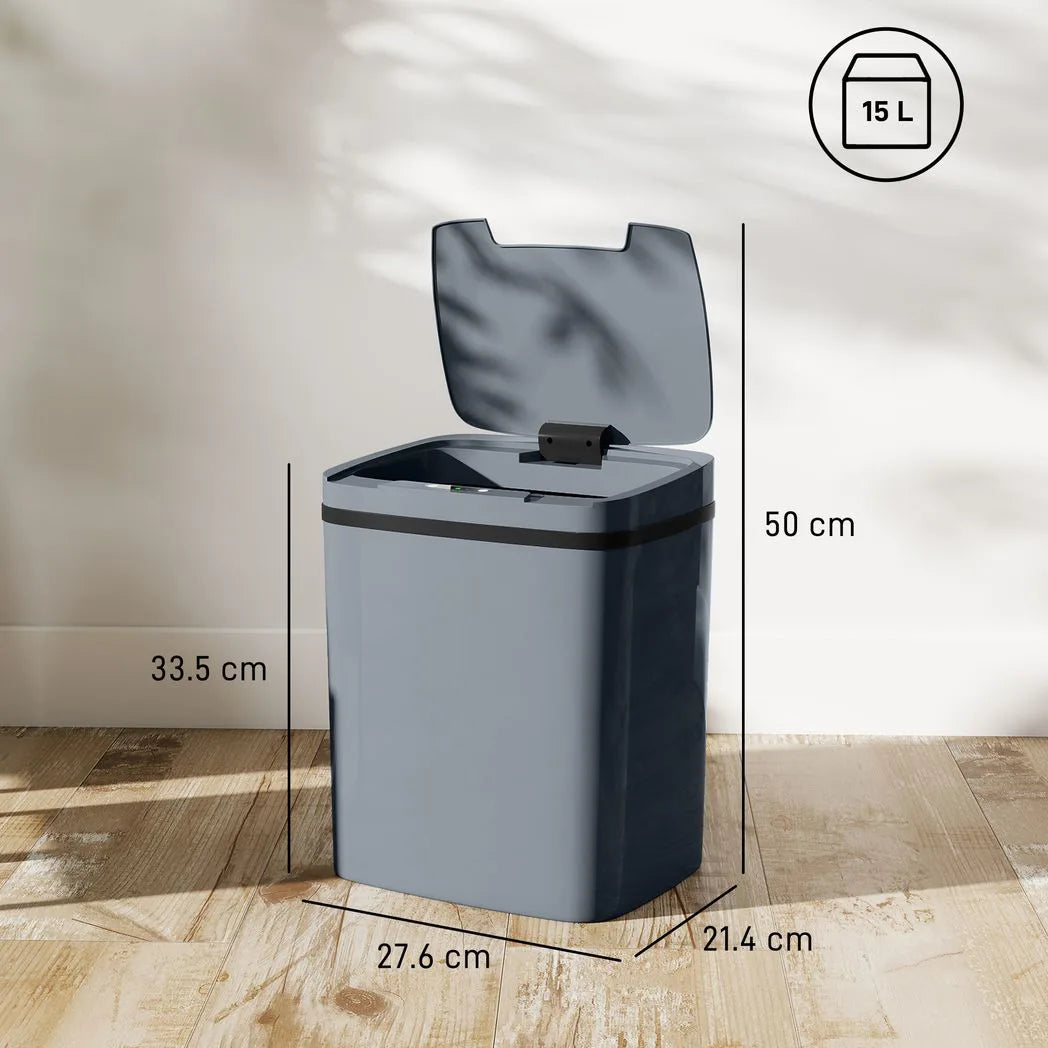 HOMCOM 15L Sensor Bin, Automatic Touchless Kitchen Bin, Easy Clean, Battery Operated for Home Office, Bedroom, Bathroom, Grey