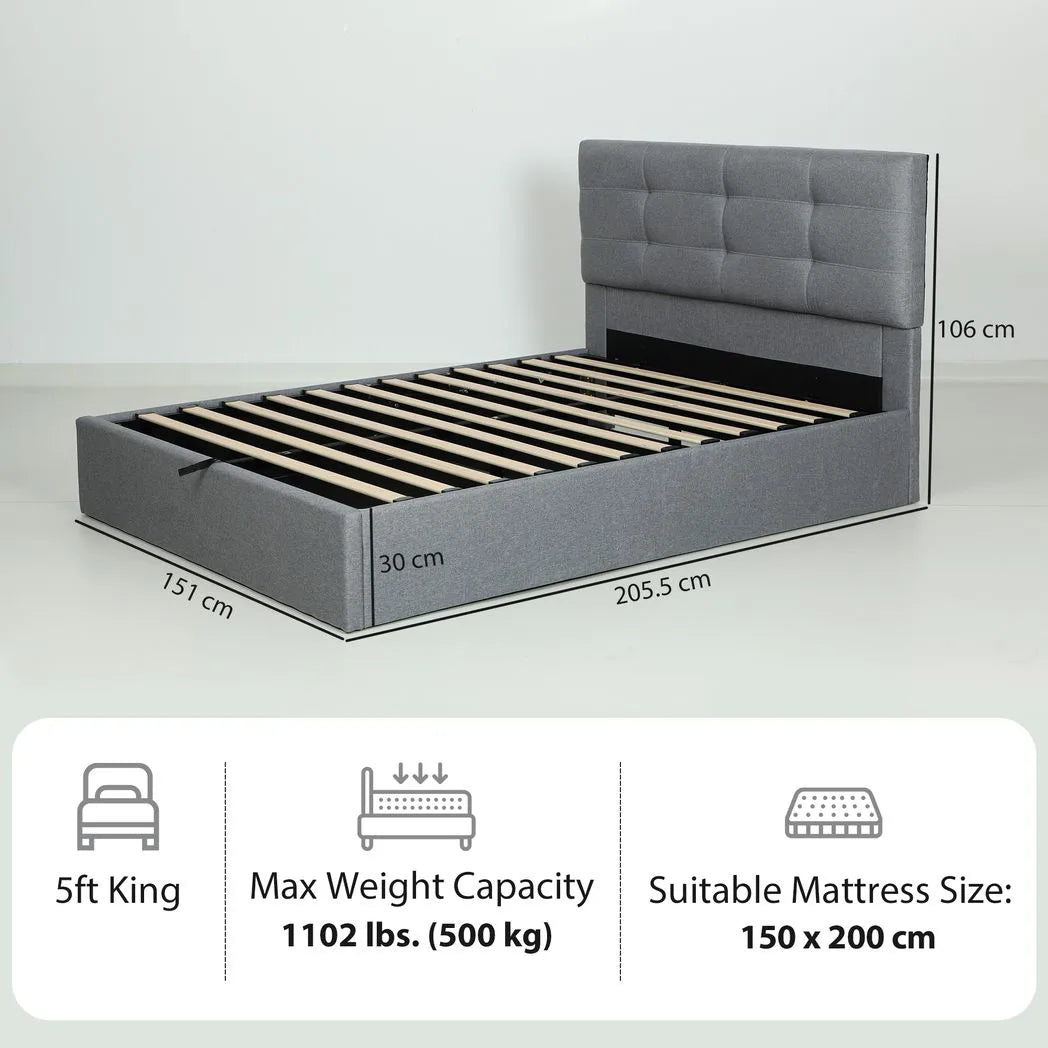 HOMCOM 5ft King Ottoman Bed with Gas Lift Storage - Grey