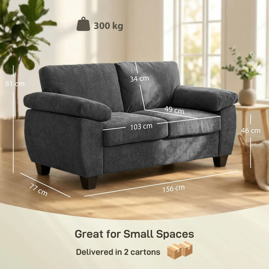 HOMCOM 2 Seater Sofa, 156cm Chenille Loveseat Sofa, Dark Grey