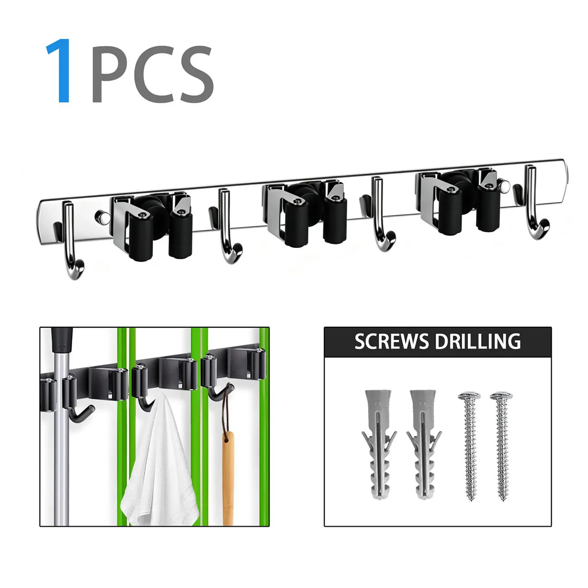 15 Inch Wall Mount Broom Holder Mop Broom Organizer Garage Garden Kitchen Tool Adjustable Storage (US Logistics only For USPS.TK/TMEU only For self-pickup)