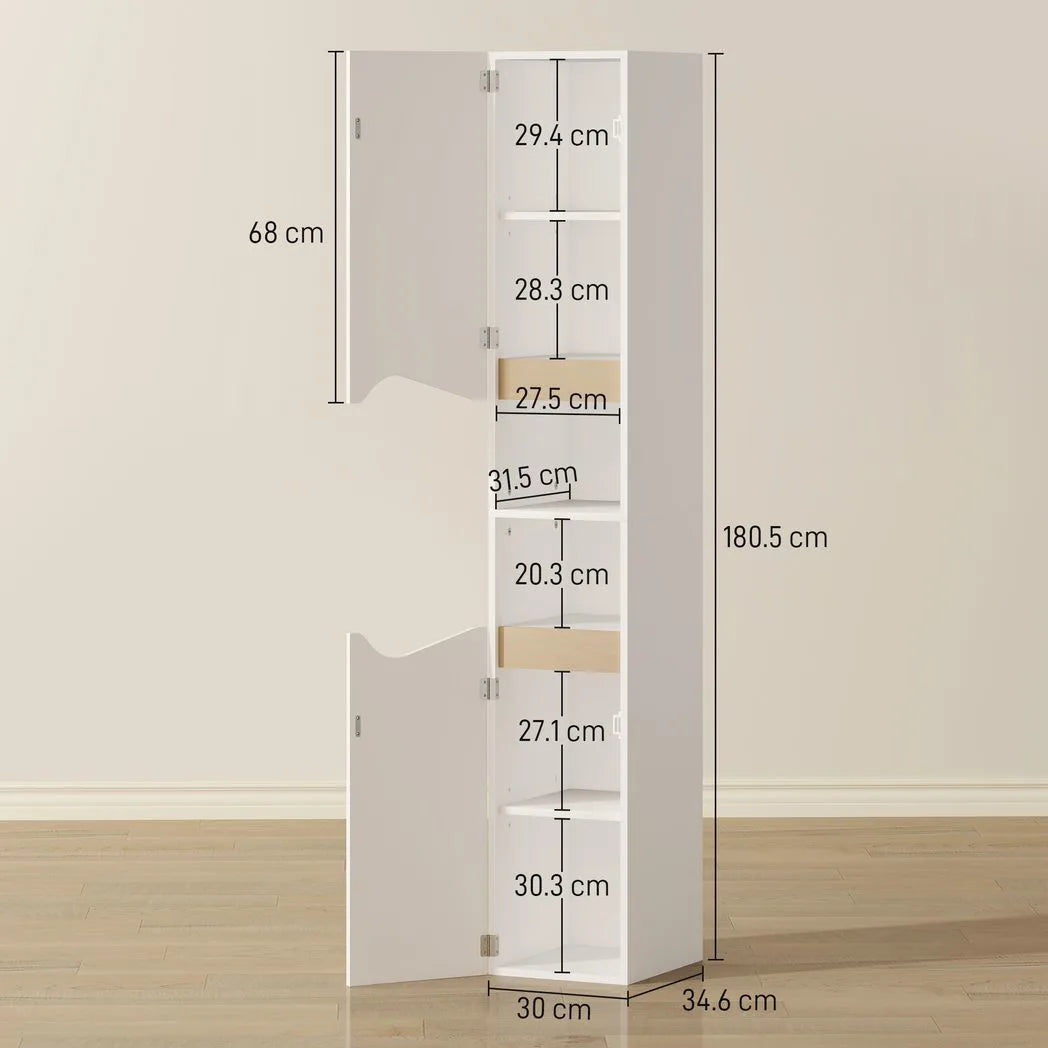HOMCOM Tall Slim Bathroom Cabinet with 2 Doors, 2 Shelves - White