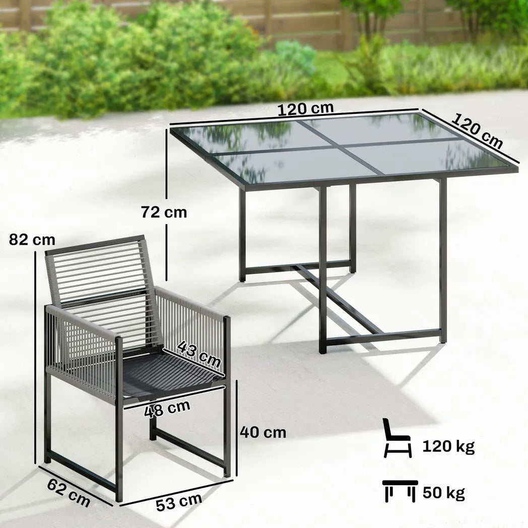 Outsunny 5 Pieces Garden Dining Set, Outdoor Patio Cube Set, 4 Seater Outdoor Table and Chairs with Foldable Backrest, Light Grey