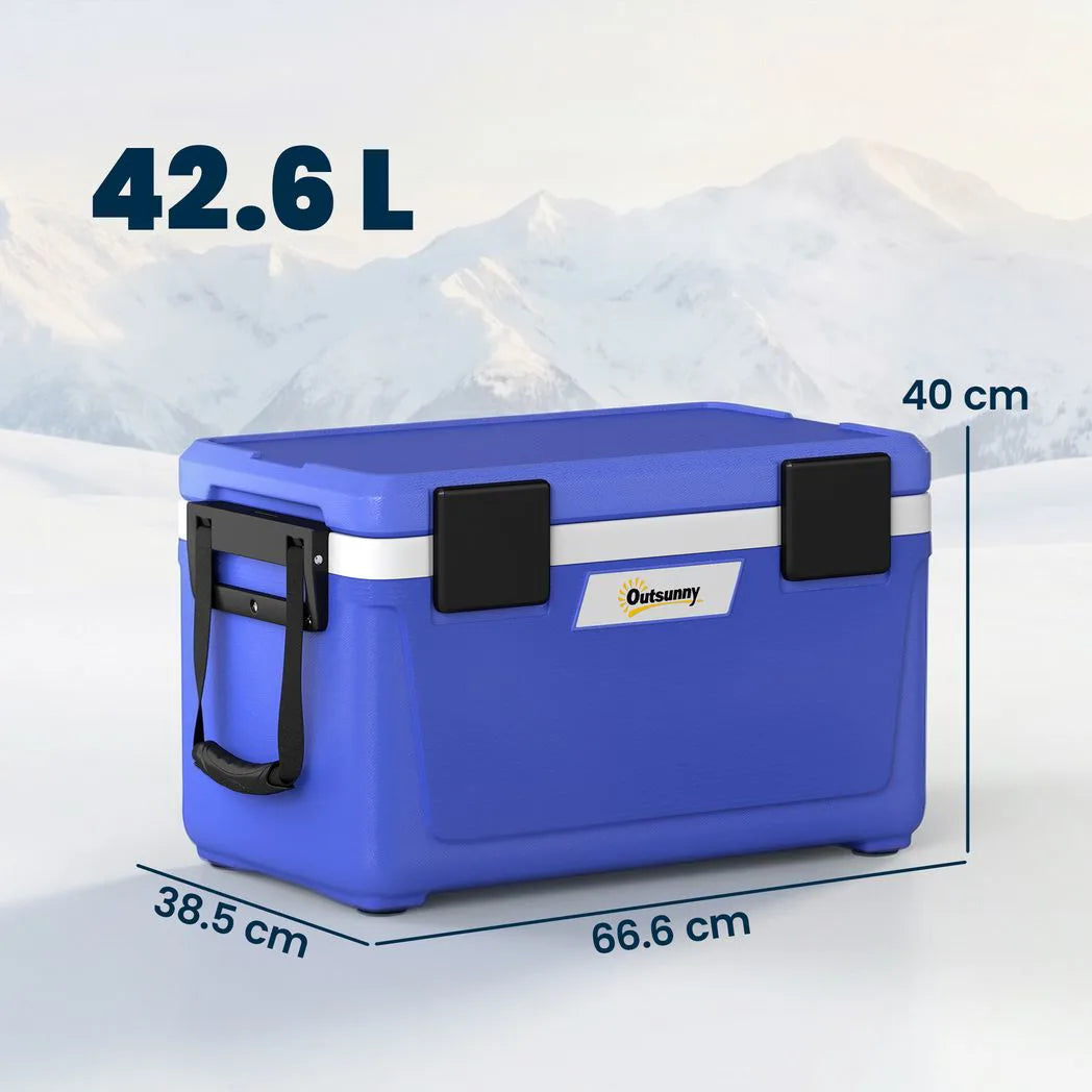 Outsunny 42.6L Insulated Cool Box, Lightweight Portable Ice Cooler with Handle, Lid and Drain Valve, Dark Blue