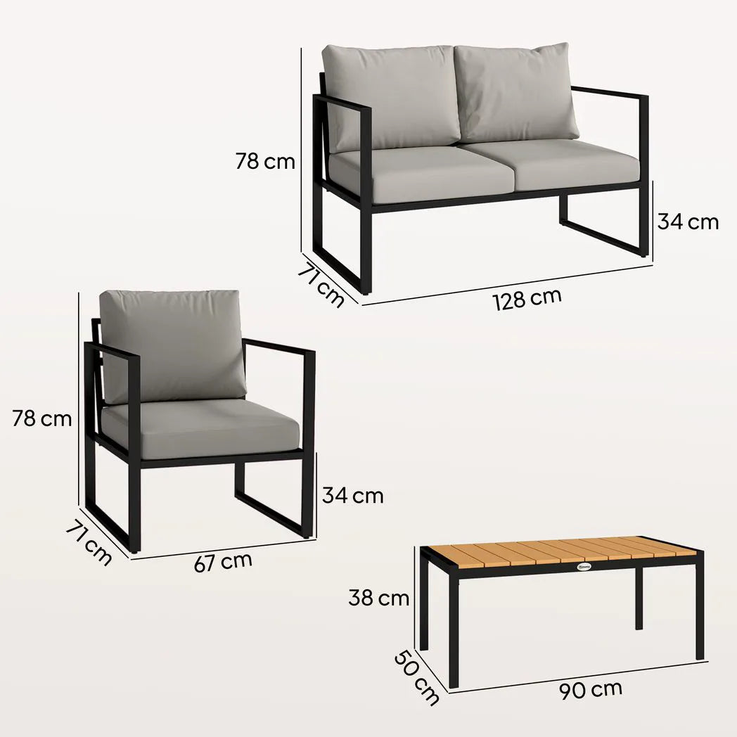 Outsunny Outdoor Garden Furniture Set, 4 Piece Patio Furniture with Slatted Table, Indoor Outdoor Balcony Patio Conservatory Set