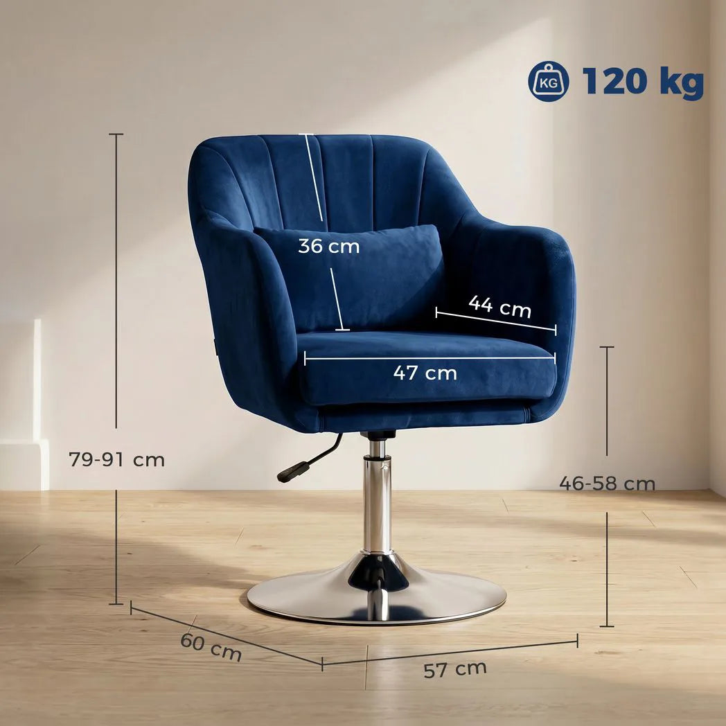 HOMCOM Retro Velvet Swivel Tub Chair with Steel Frame, Cushion Seat, Dark Blue