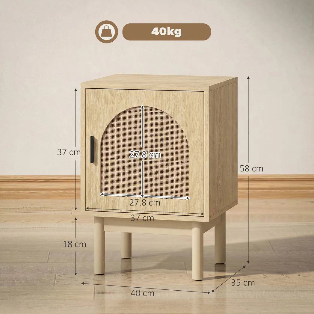 HOMCOM Rattan Bedside Table for Bedroom - Natural Wood