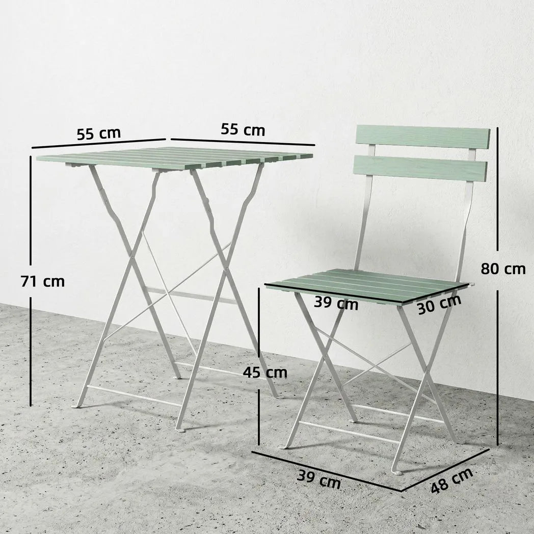 Outsunny Outdoor Bistro Set Folding Patio Furniture Set with 2 Chairs Table for 2 People White and Green
