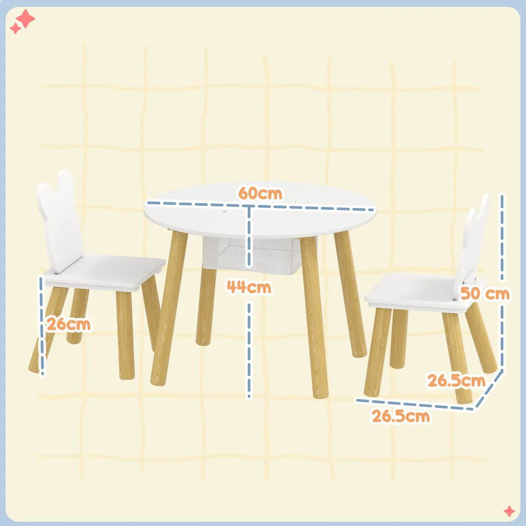AIYAPLAY 3-Piece Kids Activity Table Set with Centre Mesh Bag, Bear-Shaped Backrest, for Arts and Crafts, Reading, White