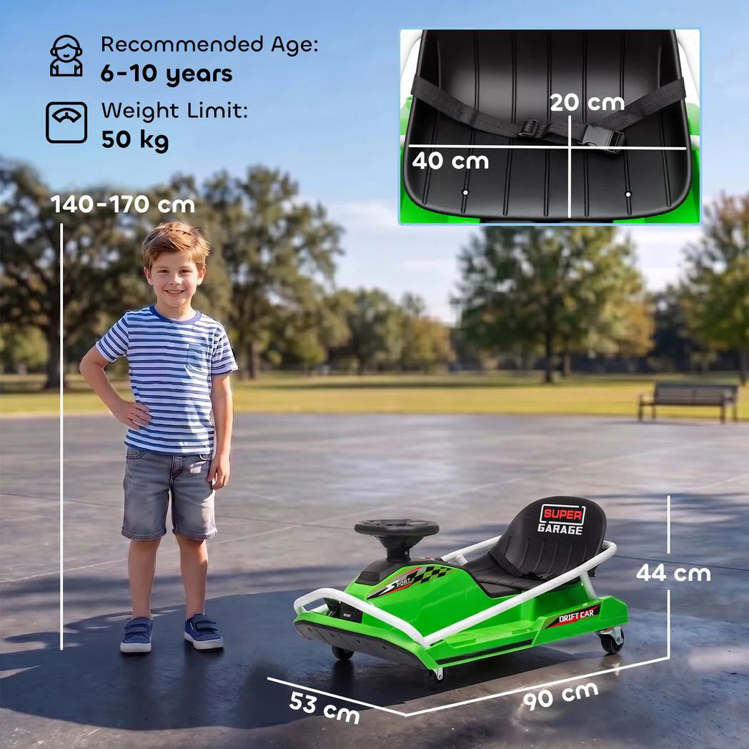 AIYAPLAY 24V Electric Go Kart for Kids with Drift Mode, 300W Brushless Motor, Soft Start and Dual Speed for Ages 6-10, Green