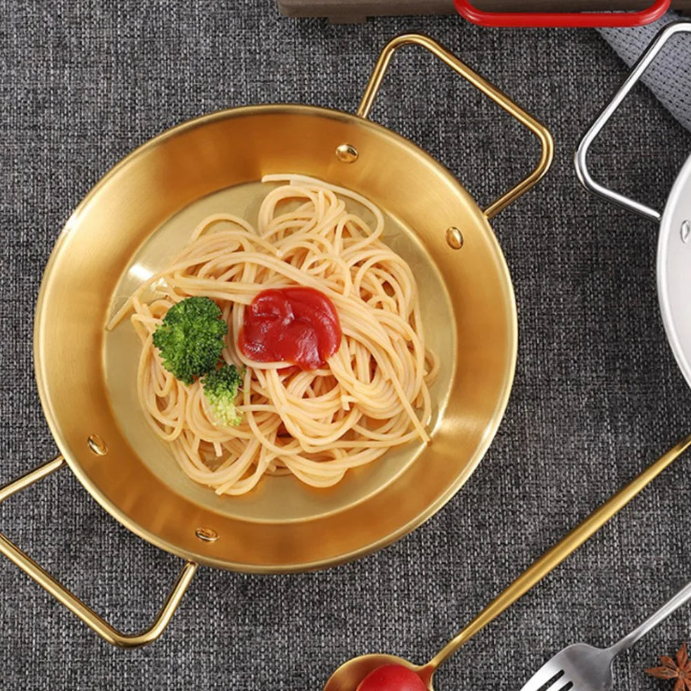 3pcs Stainless Steel Double Ear Seafood Rice Pot Frying Pan Crayfish Plate Pan