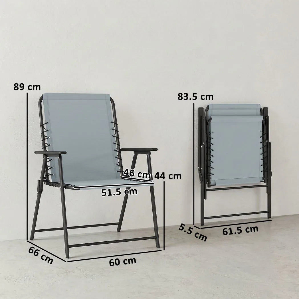 Outsunny Folding Garden Chairs Set of 4, Outdoor Dining Chairs with Wide Texteline Seat, High Back and Armrests, Light Grey