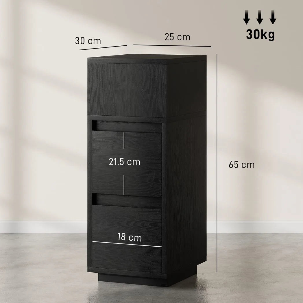 HOMCOM Slim Bedside Table, Narrow Bedside Cabinet with Open Shelf and 2 Drawers for Bedroom, Living Room, Black
