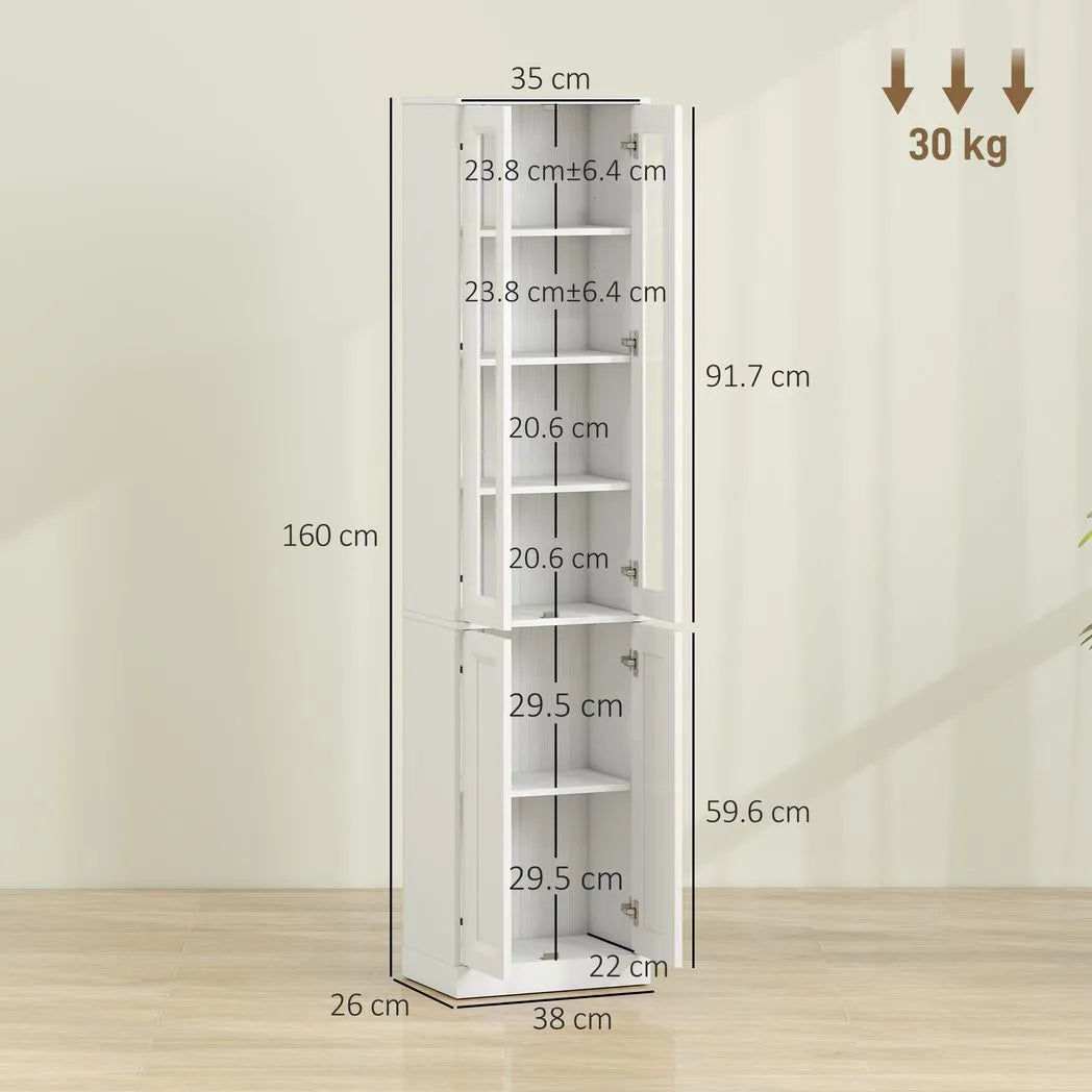 HOMCOM Tall Bathroom Storage Cabinet, 6-Tier Slim Bathroom Cabinet with Adjustable Shelf, 4 Soft-Close Doors, White