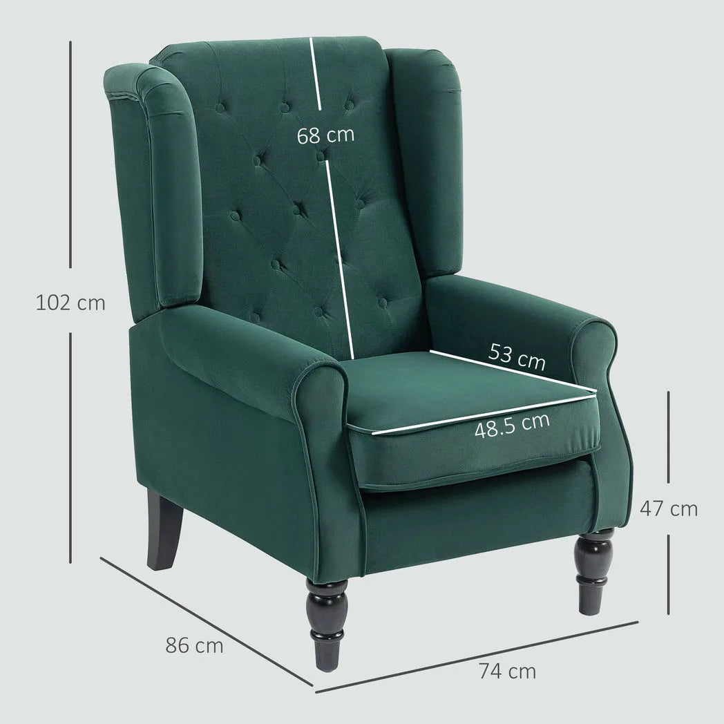 HOMCOM Wingback Accent Chair, Retro Upholstered Button Tufted Occasional Chair for Living Room and Bedroom, Green