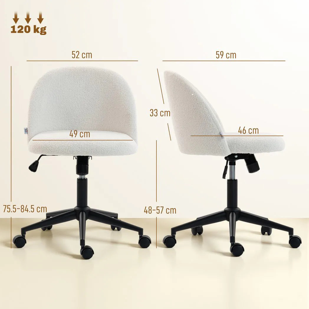 HOMCOM Teddy Fleece Office Chair with Wheels - Cream White