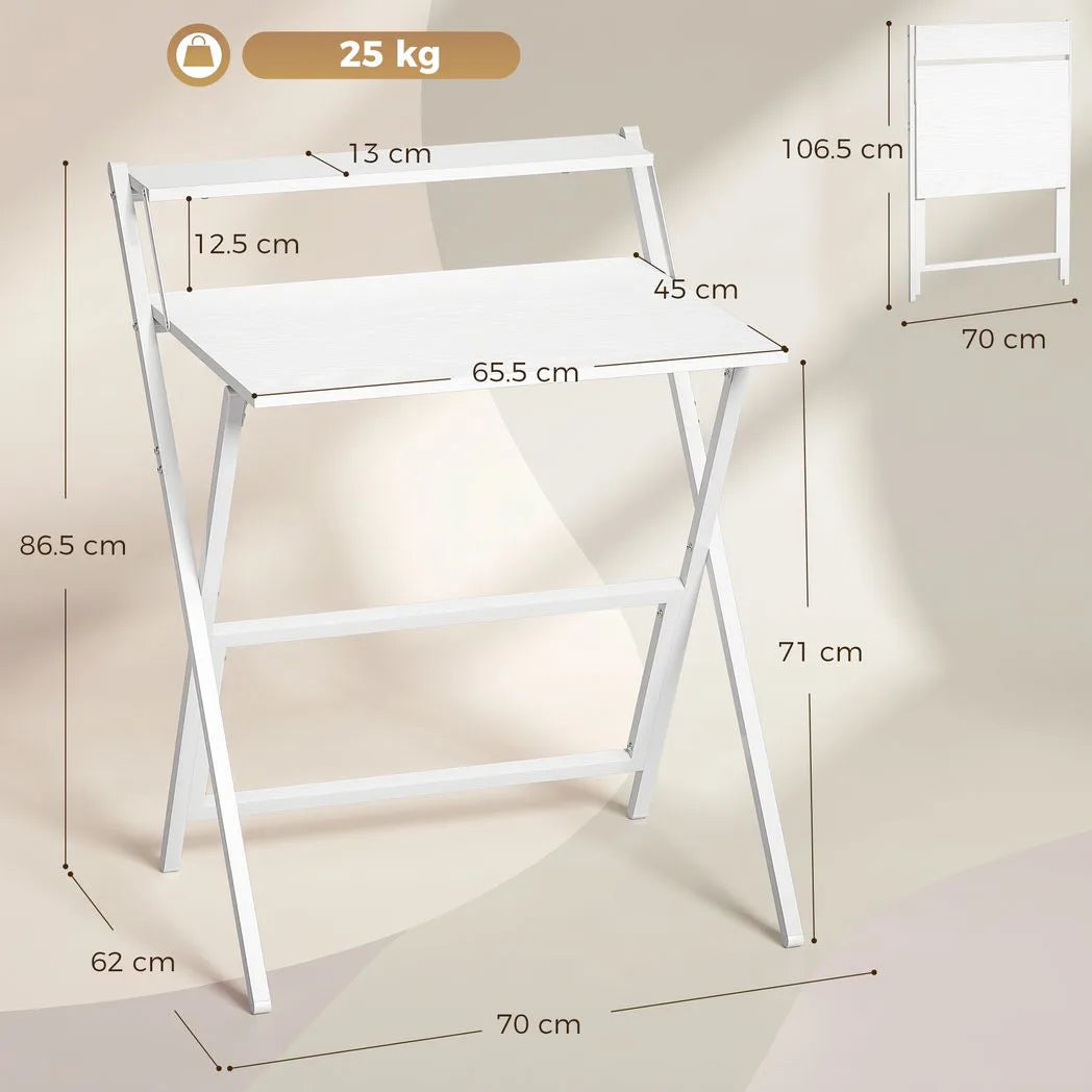 HOMCOM 70 cm Folding Computer Desk with Monitor Shelf - White