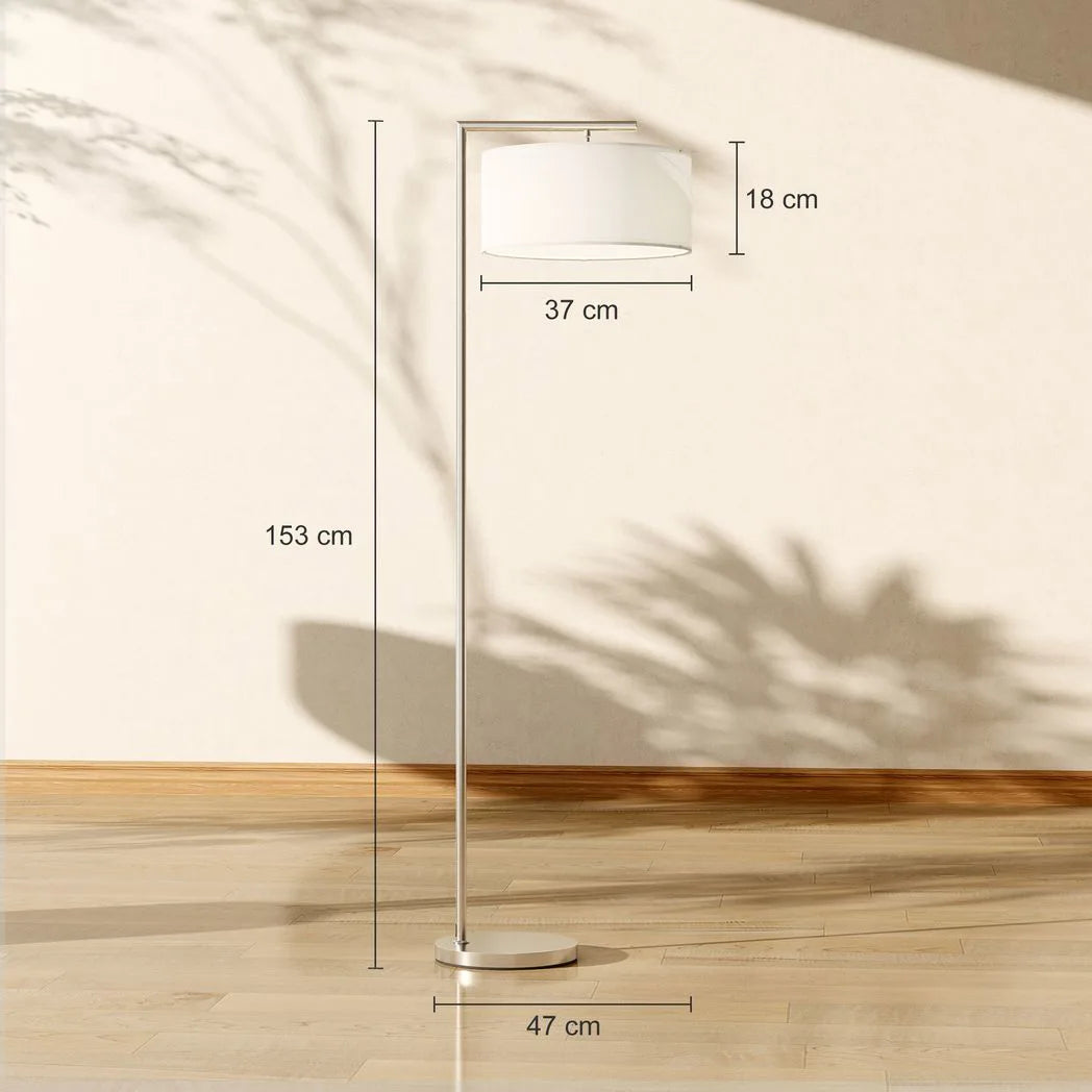 HOMCOM Floor Lamp, Modern Standing Lamp with Linen Lampshade, Round Base for Living Room, Bedroom, Dining Room, 153cm, Silver Tone