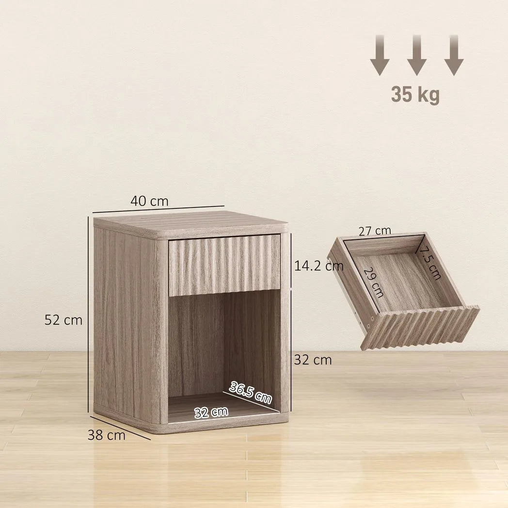 HOMCOM Modern Bedside Table Set of 2, Bedside Cabinet with Drawer and Open Shelf, Side End Table, Nightstand for Bedroom, Oak