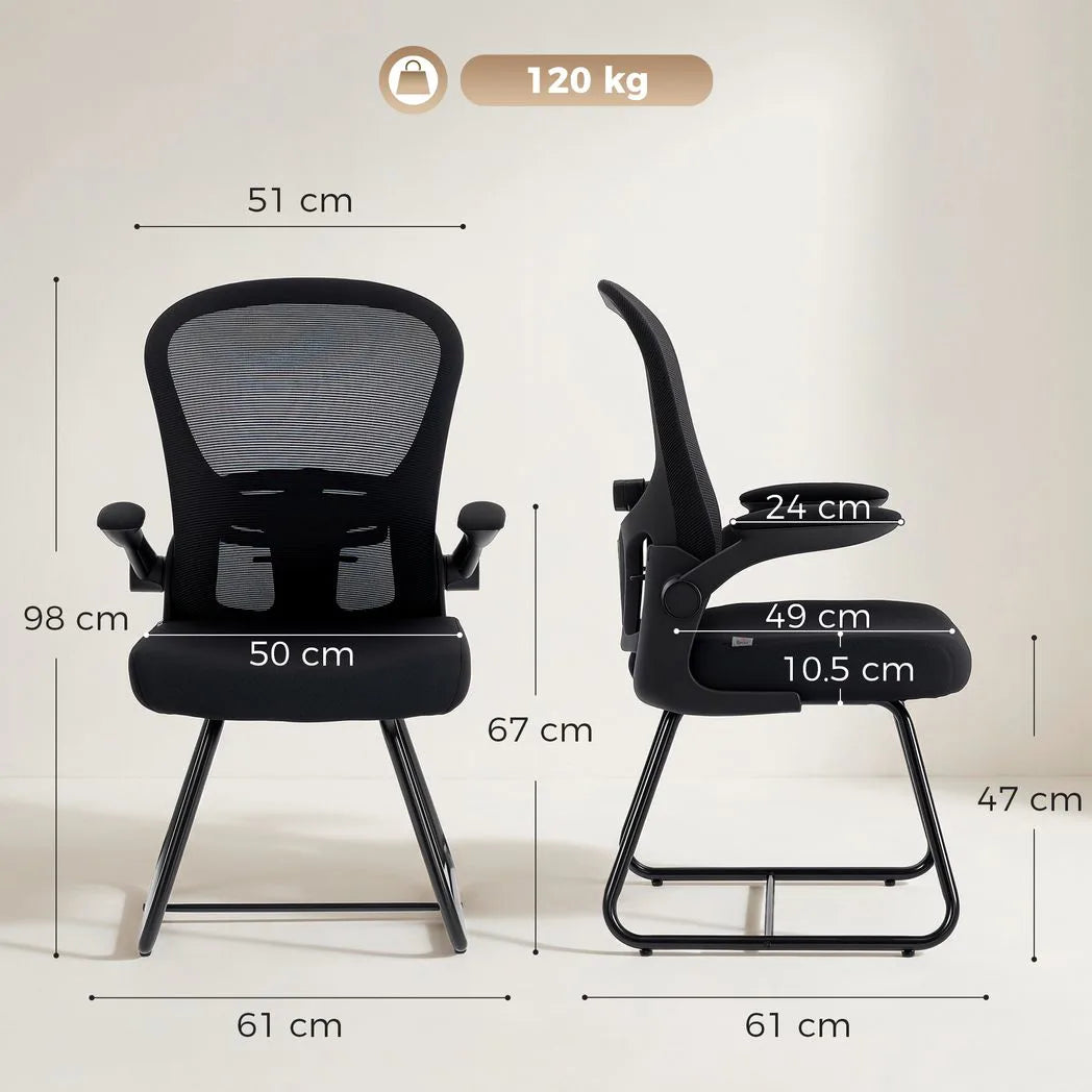 HOMCOM Reception Chair, Conference Meeting Office Chair with Flip-up Armrest, Mesh Backrest, Lumbar Support and Metal Base
