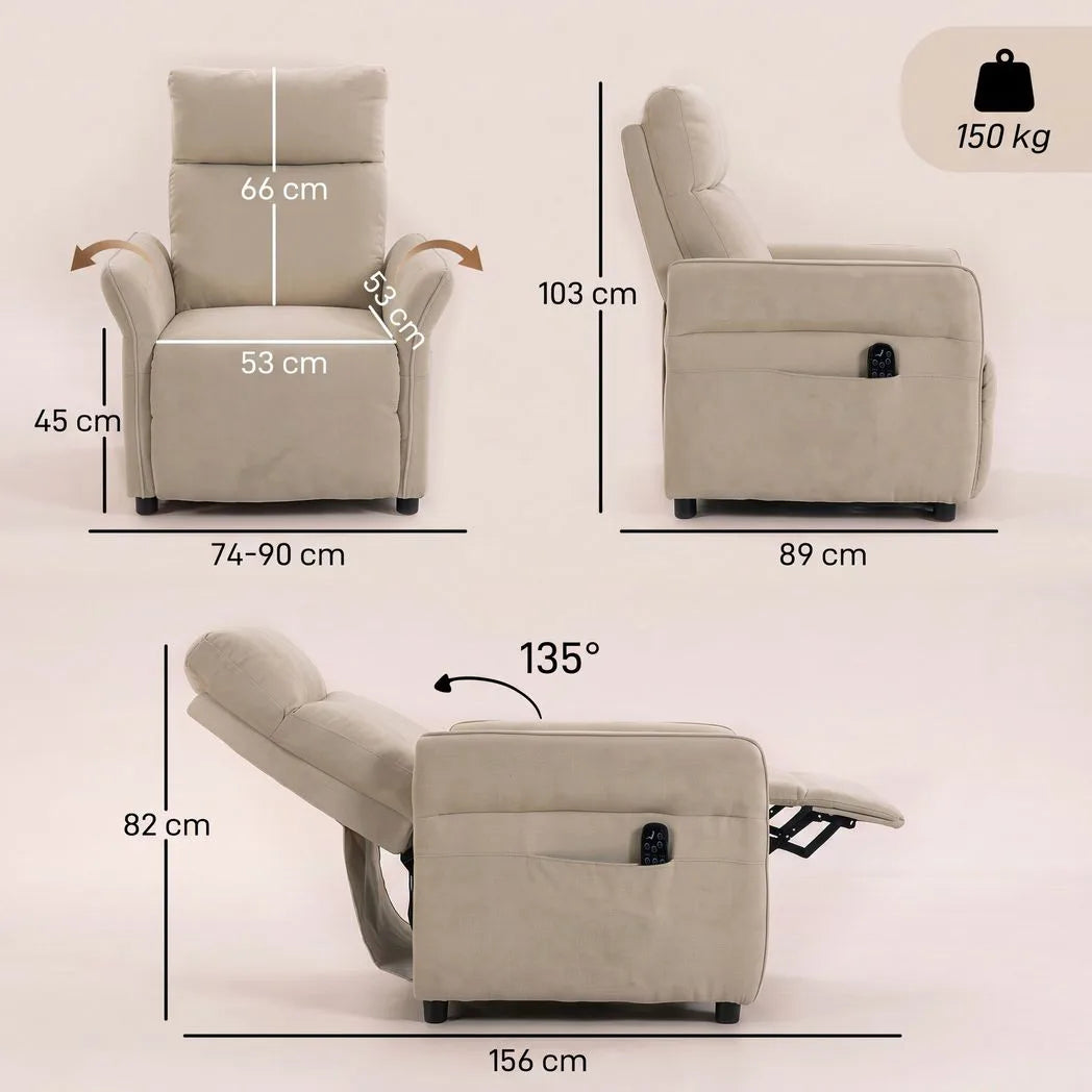HOMCOM Recliner Armchair, Push Back Recliner Chair with Massage & Heat, Adjustable Armrests, Dual Side Pockets, Beige
