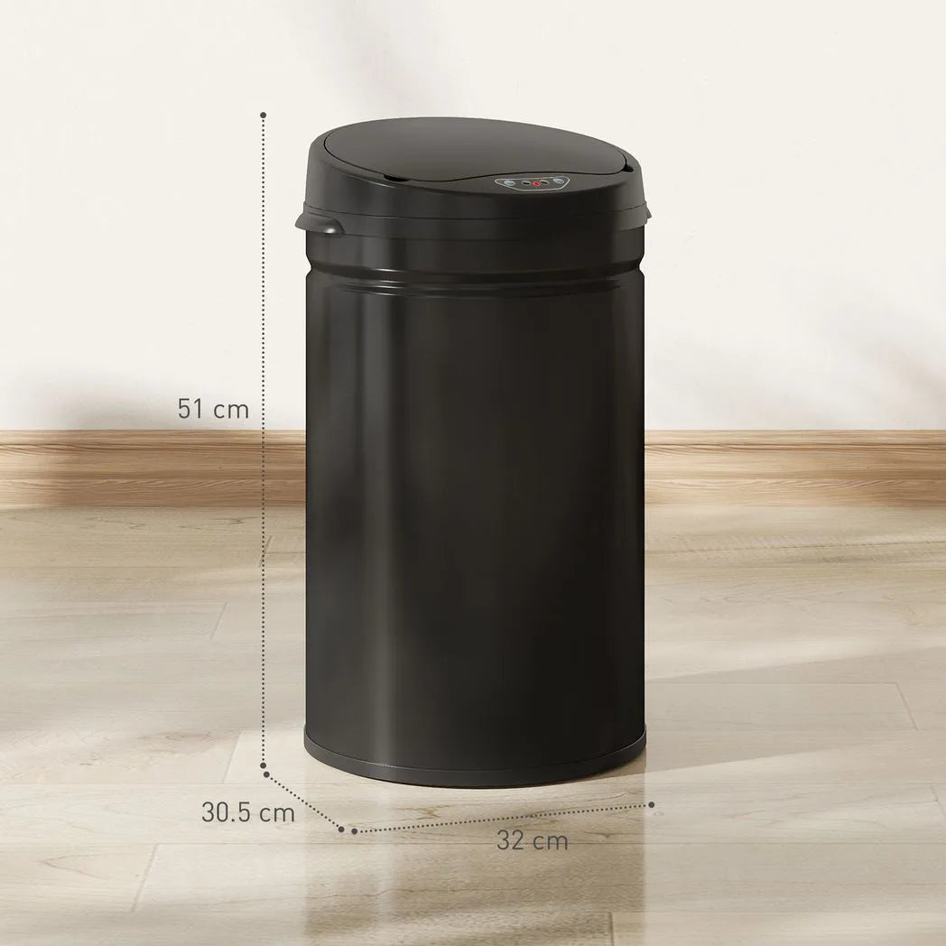 HOMCOM 30L Stainless Steel Sensor Bin - Black