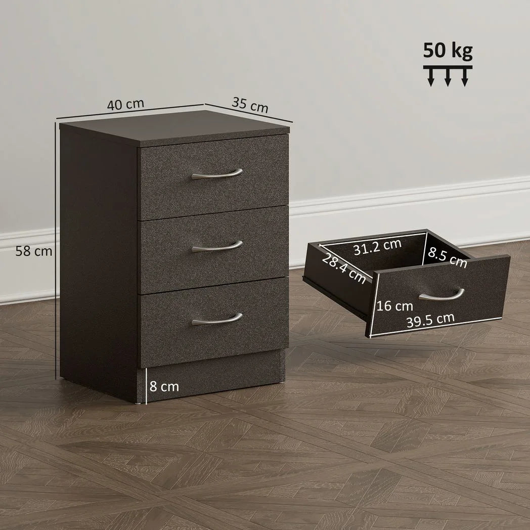 HOMCOM Three-Drawer Simple Bedside Table - Black