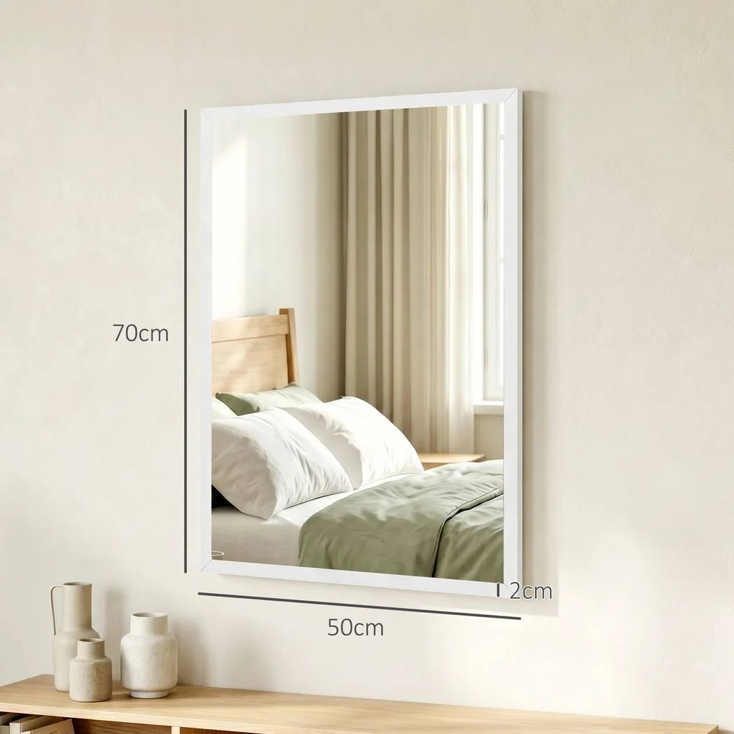 HOMCOM Wall-Mounted Bathroom Mirror, 70 x 50 cm Wall Mirror for Living Room, Bedroom, Hallway, White
