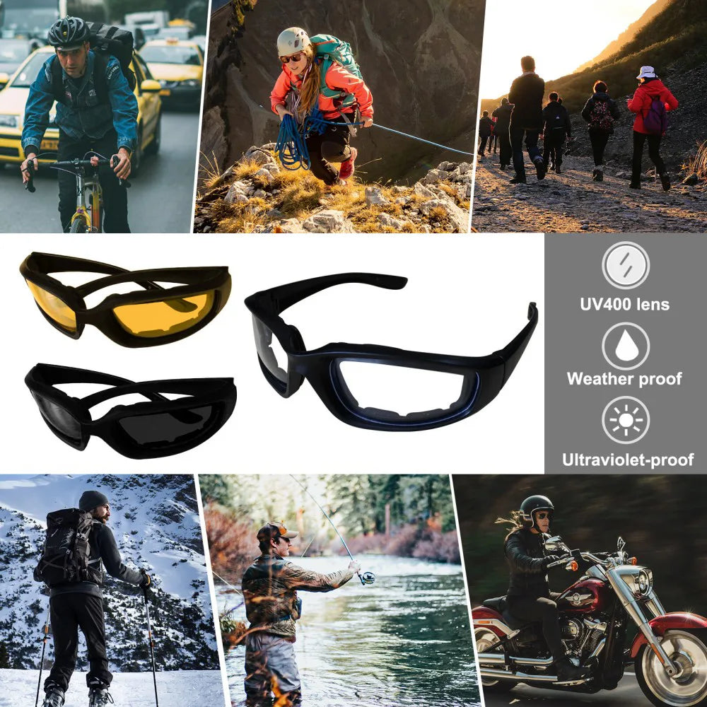 3 Pair Motorcycle Biker Riding Glasses Anti UV Wind Resistant Padded Sunglasses