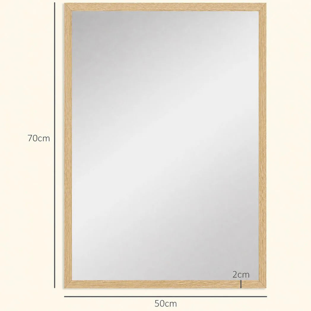 HOMCOM Wall Bathroom Mirror, 70 x 50 cm Wall-Mounted Mirror for Living Room, Bedroom, Hallway, Natural Wood