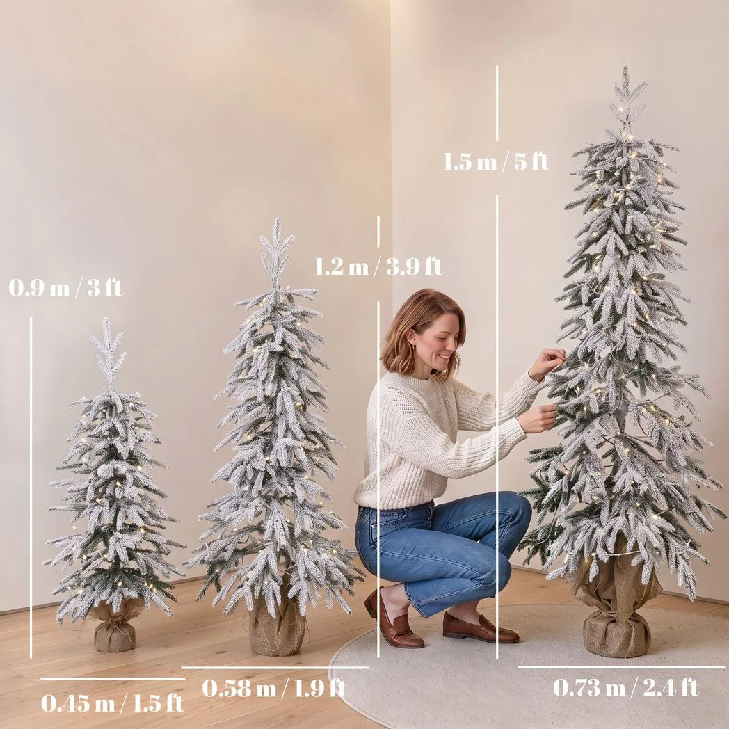 HOMCOM Prelit Flocked Artificial Christmas Tree Set of 3 Snowy Xmas Tree Warm White LED Lights (3FT??)