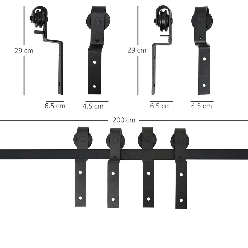 HOMCOM 6.6FT/200cm Sliding Barn Door Hardware Track Kit, 90kg Heavy Duty Carbon Steel Sliding Door Rail for 2 Doors, Black