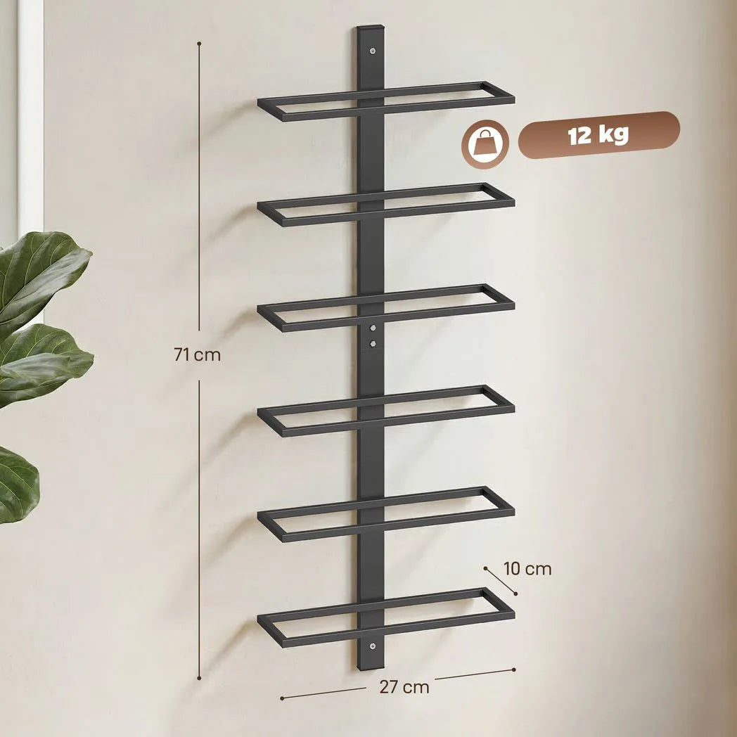HOMCOM Wall Mounted Wine Rack, 6 Tier Metal Wine Display Rack, Storage Holder for Kitchen, Black