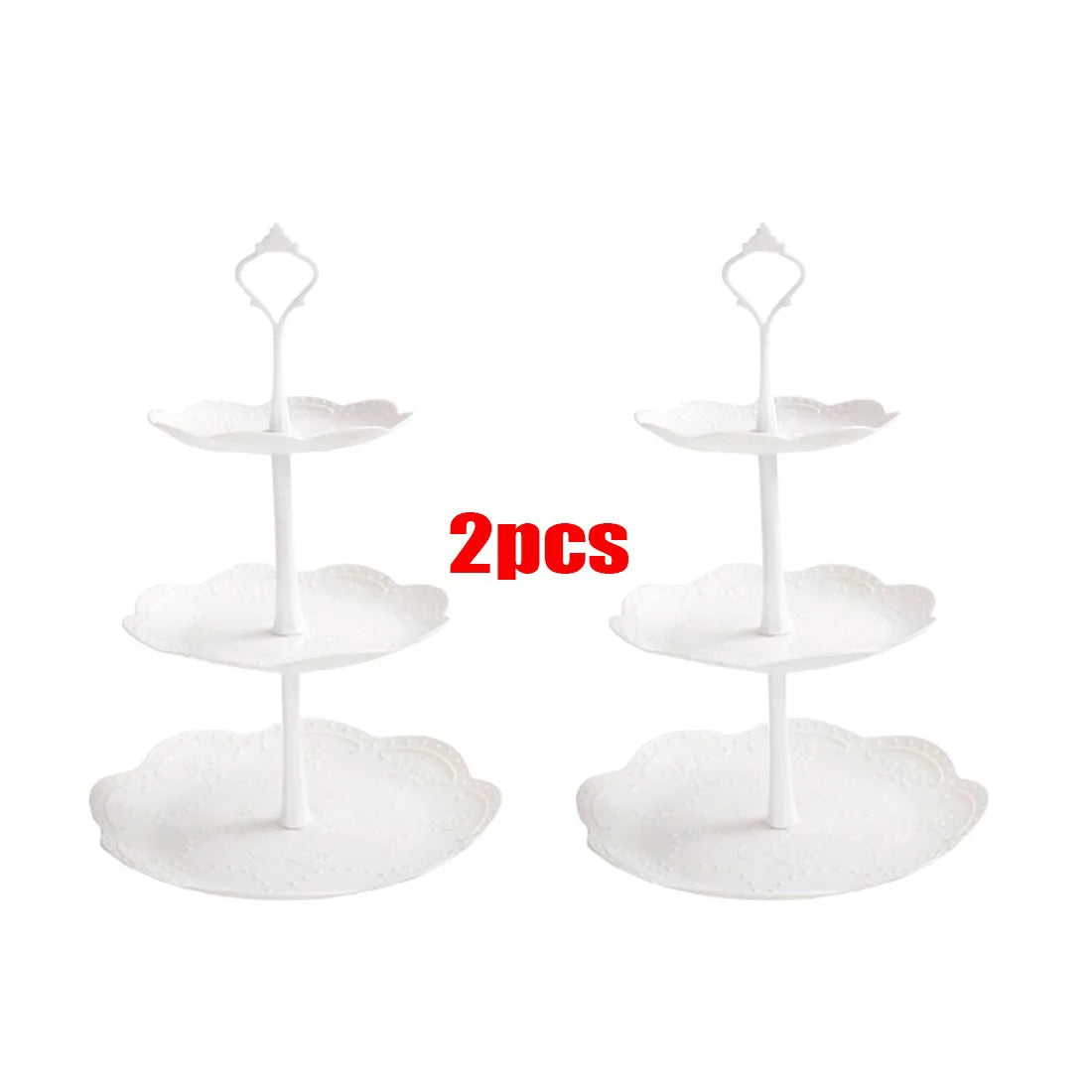 2PCS 3 Tier Cake Stand Afternoon Tea Wedding Plates Party Embossed Tableware-Cherry blossom