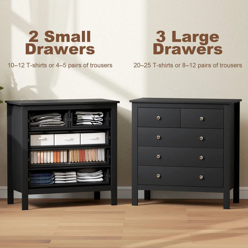 HOMCOM 5 Drawer Dresser for Bedroom, Modern Chest of Drawers, Wide Storage Unit for Living Room, Hallway, Black