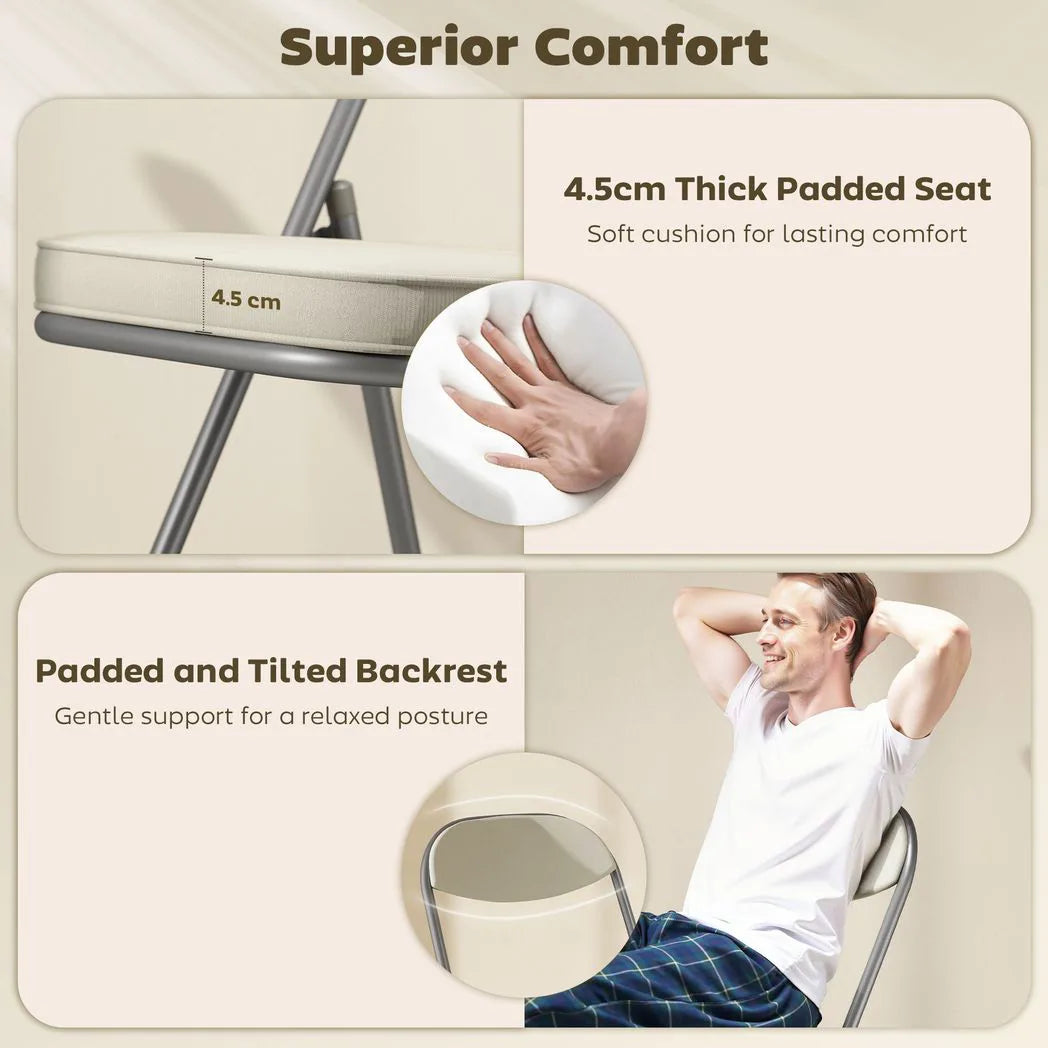 HOMCOM Set of Four Folding Corduroy Seat Chairs, Cream