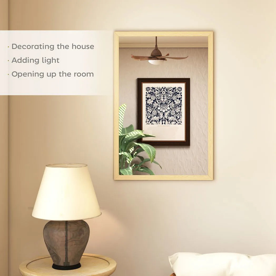 HOMCOM Wall Bathroom Mirror, 60 x 40 cm Wall-Mounted Mirror for Living Room, Bedroom, Hallway, Natural Wood Finish