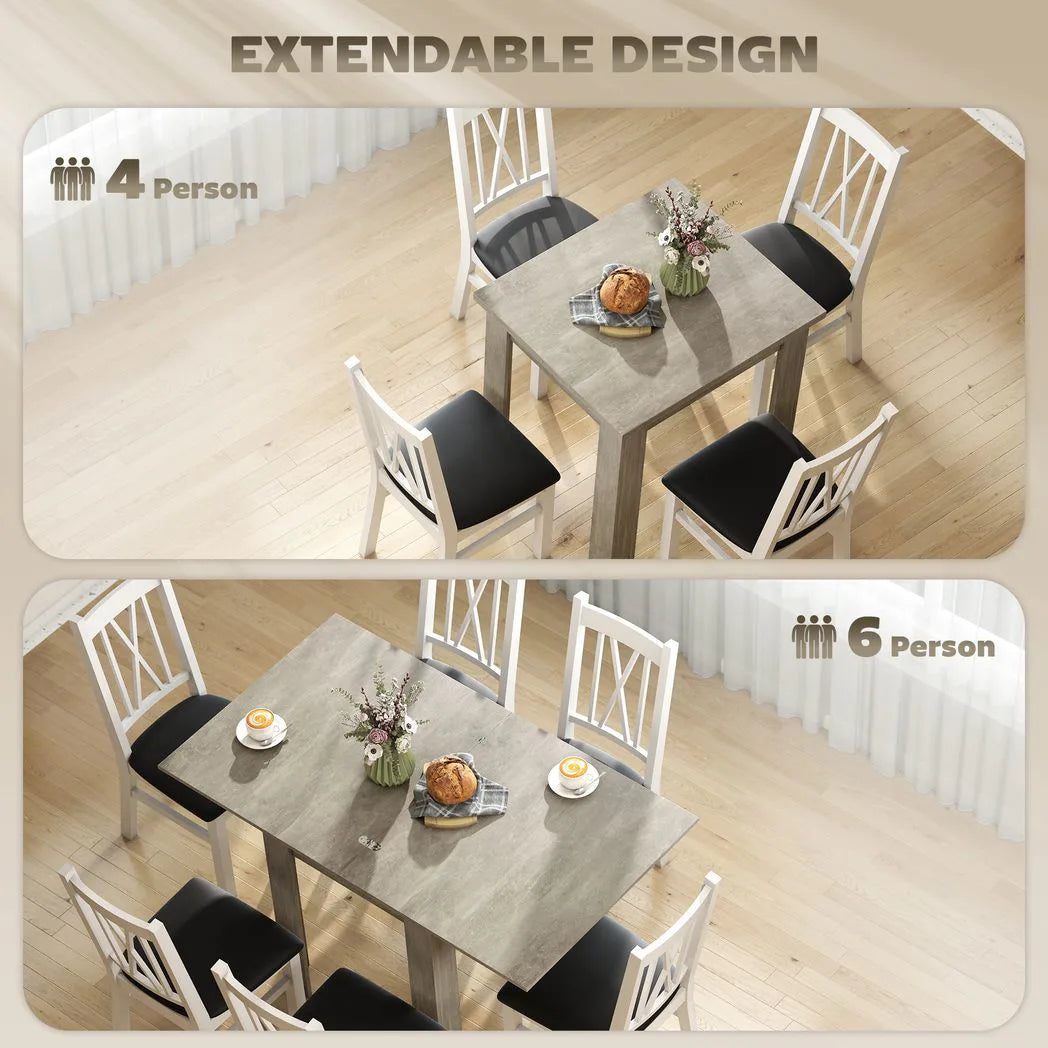 HOMCOM Folding Dining Table for 4-6, Rectangular Extendable Drop Leaf Table for Small Spaces, 140 x 80 x 77.5 cm, Grey